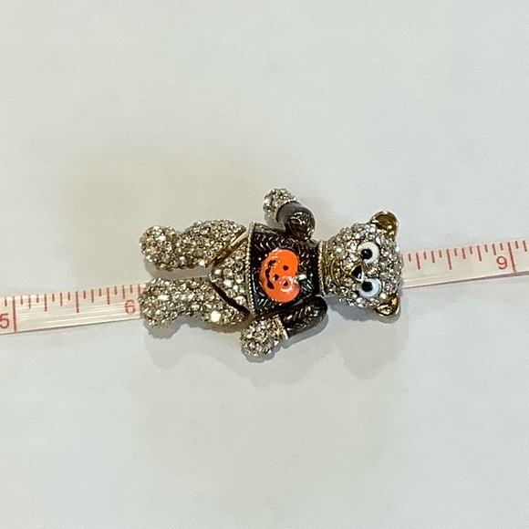 Gold-Tone Crystal Pumpkin Bear Brooch Pin - Picture 10 of 11